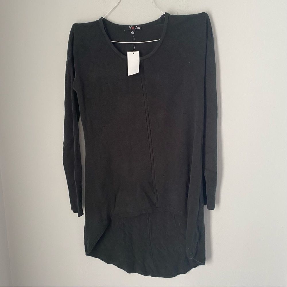 All At Once Women’s High Low Long Sleeve Round Neck Charcoal Gray Tunic Sweater